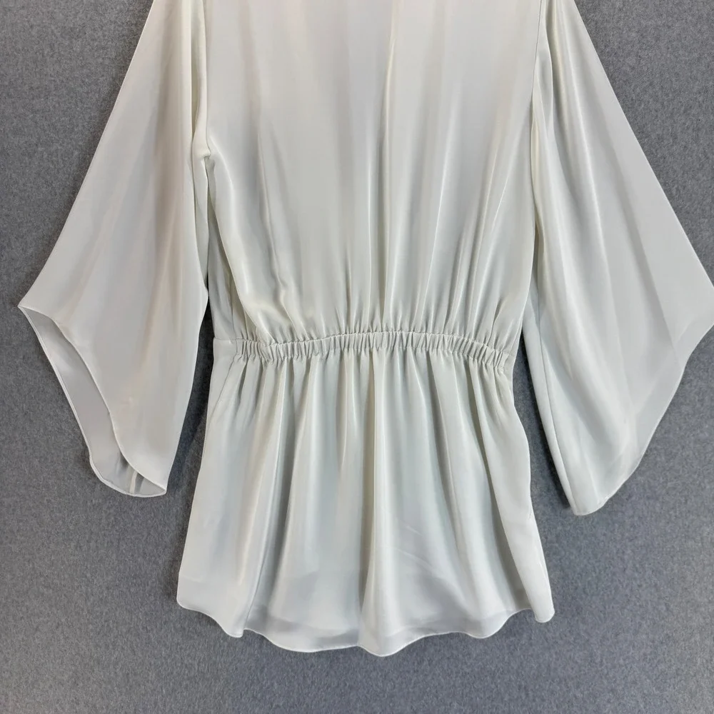 Ramy Brook Penny Bell Sleeve Mini Dress White Tie Front LS Collar Womens Size L?